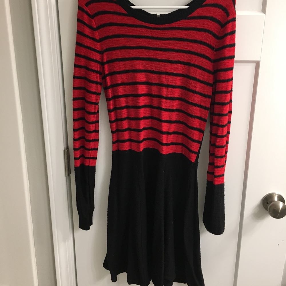 Red and Black Striped Express Sweater Dress